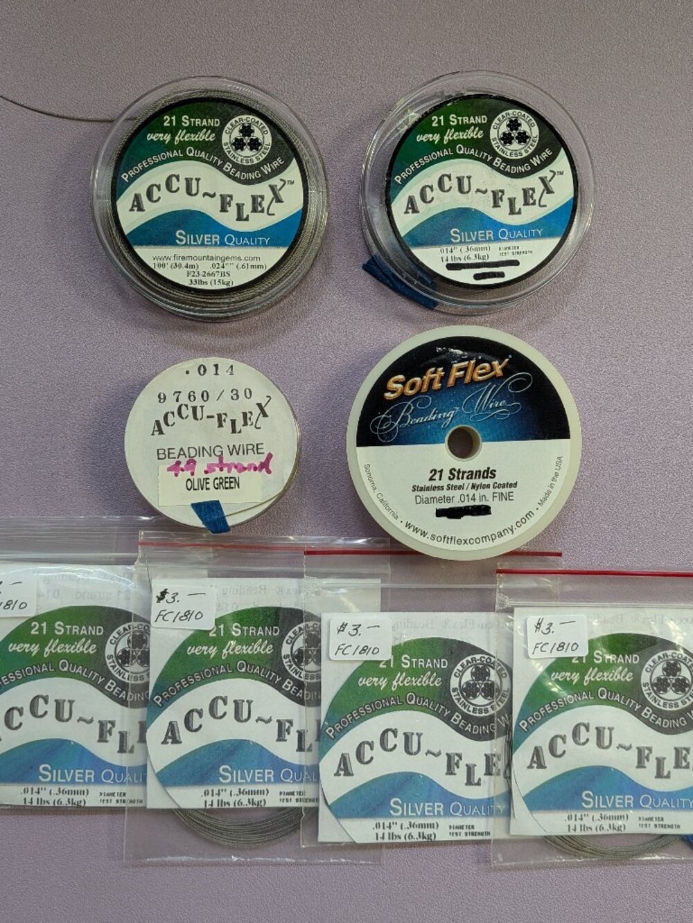 Lot of 21 Strand Accu-Flex Clear Coated Stainless Steel .014 & .024 Beading Wire